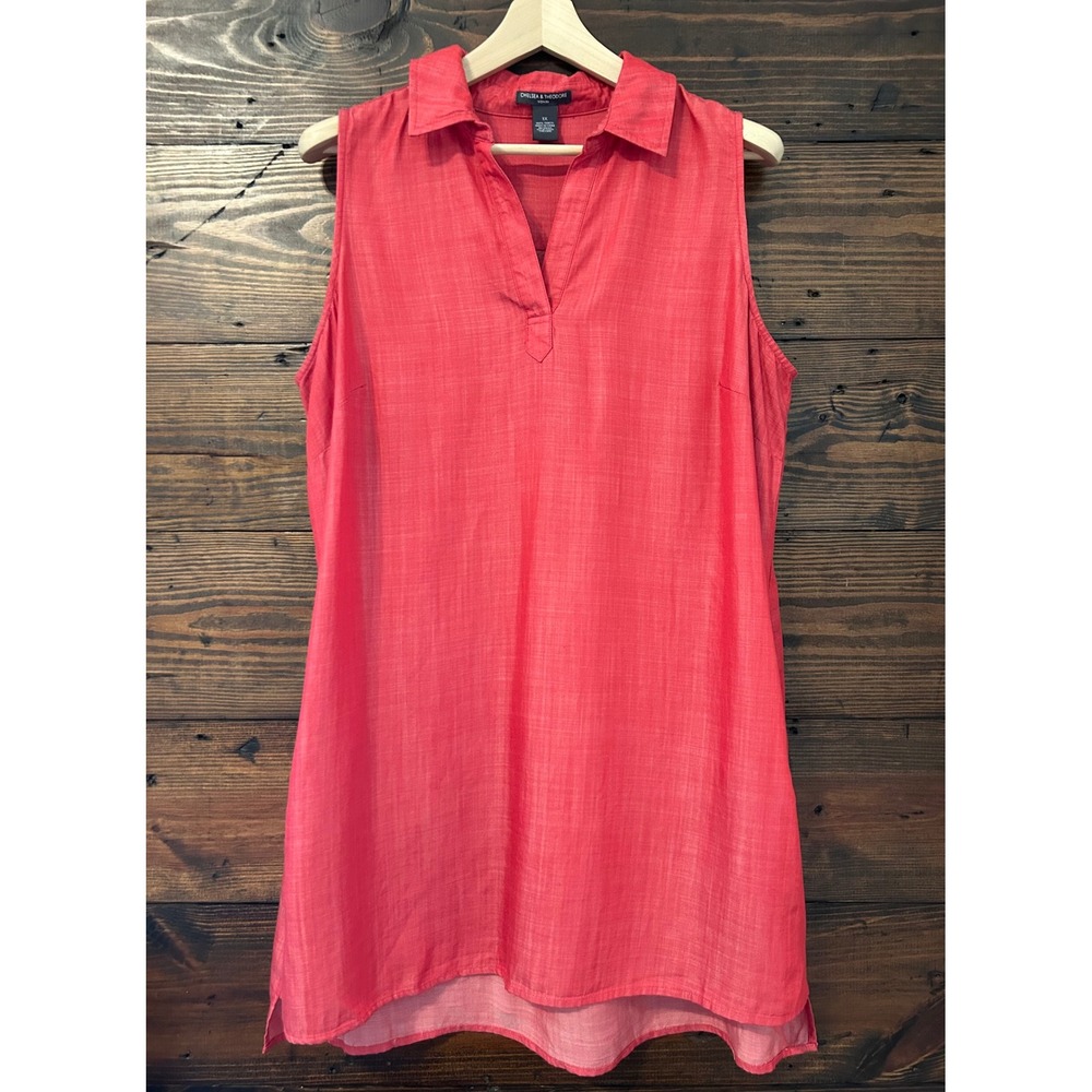 Chelsea & Theodore Tunic Dress Women 1X Red Tencel Boho Coastal Casual Lagenlook